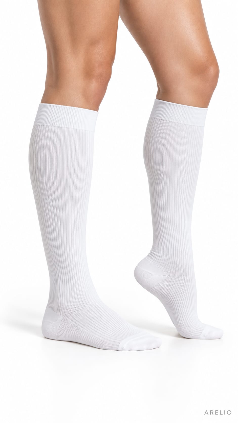 Arelio 15–20 mmHg Bamboo Knee-High Compression Socks — White